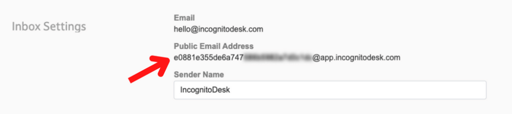 Sample Inbox Settings in an Email Channel on the IncognitoDesk platform